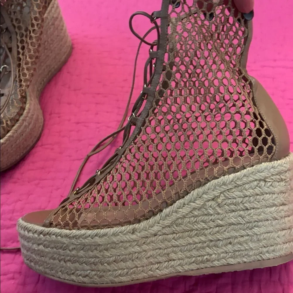 Gianvito Rossi Tan Lace-Up Espadrilles